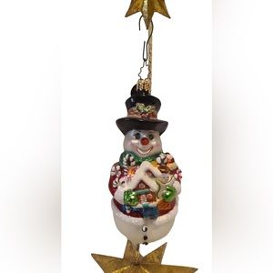 Vintage Christopher Radko Snow Gifts Snowman Ornament blown glass (no stand)